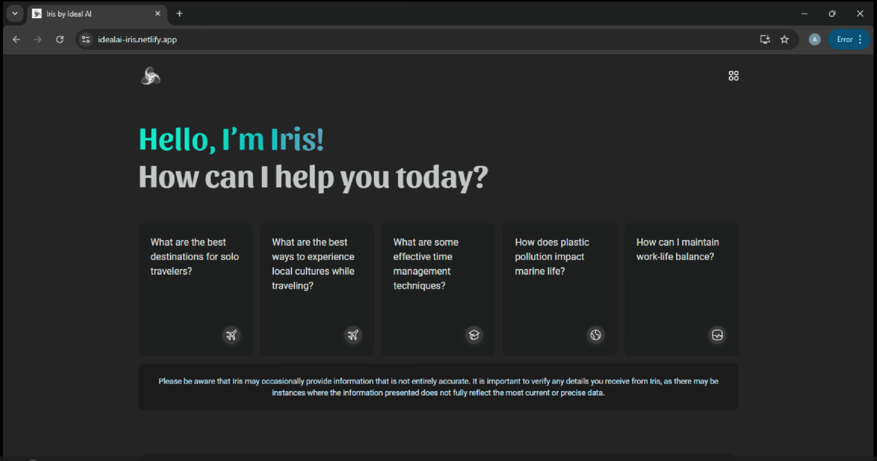 Screenshot of IRIS AI System